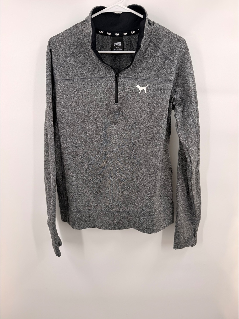 Victoria’s Secret PINK Gray Quarter Zip Pullover Dog Logo Women’s Large